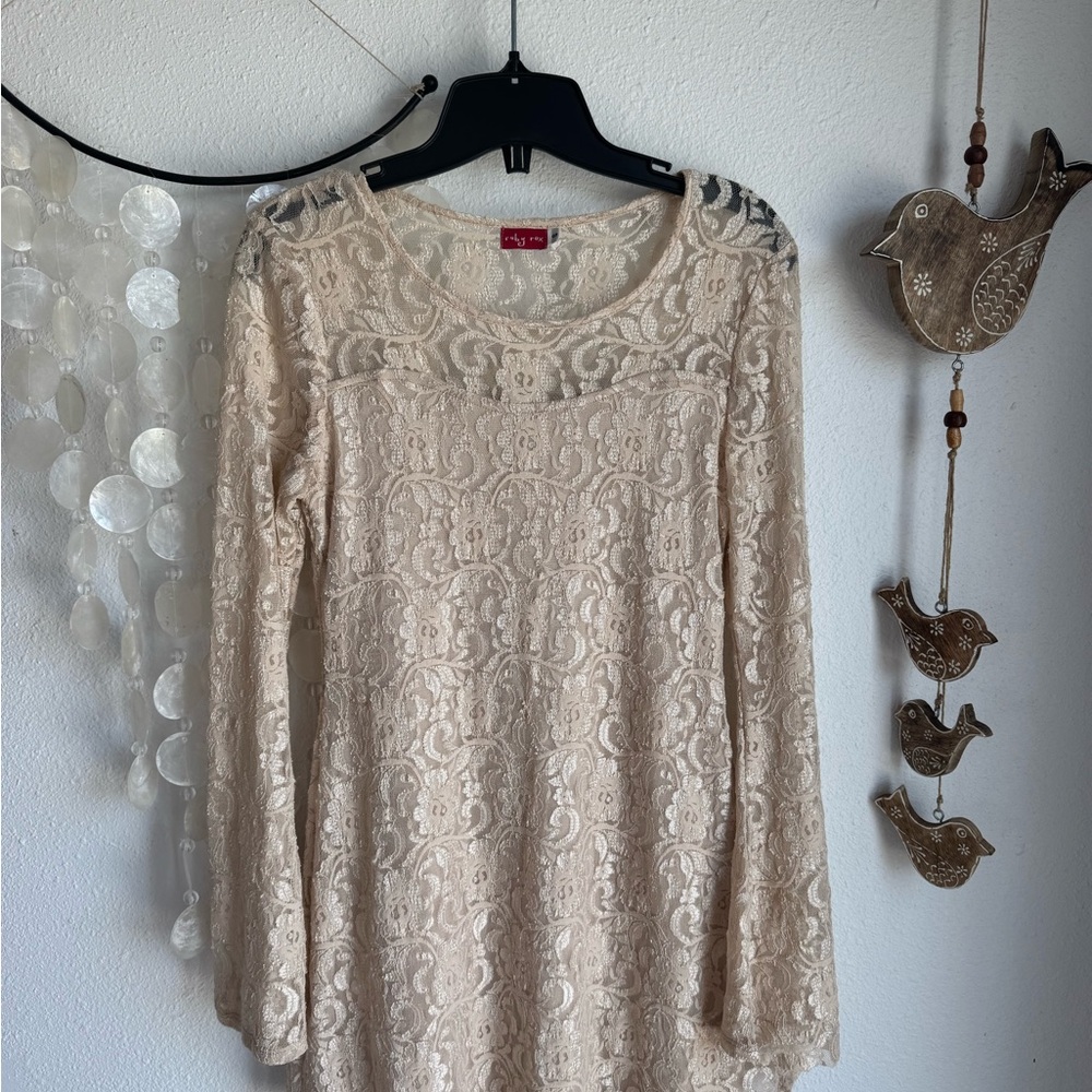 Ruby Rox Cream Embellished Long Sleeve Dress